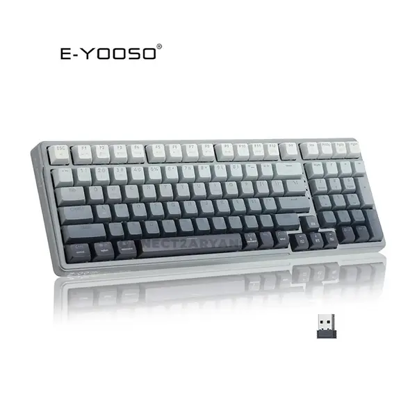 E-YOOSO Z-99 Tri-Mode Wireless Mechanical Gaming Keyboard Gradient Gray, Silver Wood Switches, RGB Backlighting, Bluetooth 5.0 + 2.4GHz Wireless + Wired Connectivity, 99-Key Compact Layout