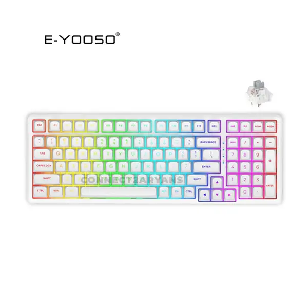E-YOOSO Z-99 Mechanical Gaming Keyboard White, Silver Wood Switches, RGB Backlighting, 99-Key Compact Layout, Wired Mechanical Keyboard
