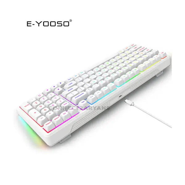 E-YOOSO Z-99 Mechanical Gaming Keyboard White, Silver Wood Switches, RGB Backlighting, 99-Key Compact Layout, Wired Mechanical Keyboard