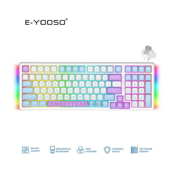 E-YOOSO Z-99 Mechanical Gaming Keyboard White Blue Purple, Silver Wood Switches, RGB Backlighting, 99-Key Compact Layout, Wired Mechanical Keyboard