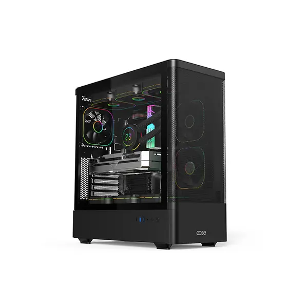 EASE 123BM Mesh Gaming Case with ARGB Fans, High-Airflow Mesh Front Design, Tempered Glass Side Panel, Gaming PC Chassis with ARGB Lighting