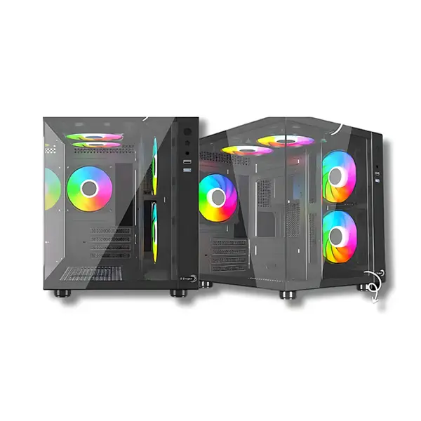 E Dragon Light Fury EG 1116 Black Glass Gaming Case, Tempered Glass Side Panel, ARGB Gaming Design, ATX Mid-Tower Chassis, High-Airflow PC Case