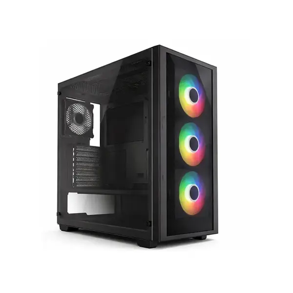 E Dragon Syrax EG 1620 Black Gaming Case, 3× ARGB Pre-Installed Fans, Tempered Glass Side Panel, ATX Mid-Tower Chassis, High-Airflow Gaming PC Case