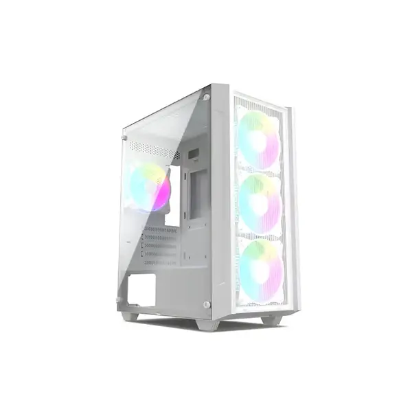 E Dragon Syrax EG 1620 White Gaming Case, 3× ARGB Pre-Installed Fans, Tempered Glass Side Panel, ATX Mid-Tower Chassis, High-Airflow Gaming PC Case