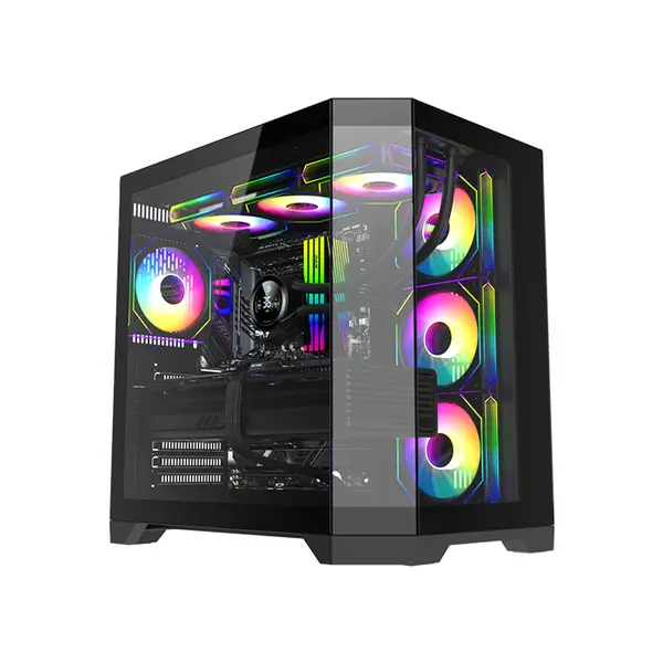 GameMax HYPE A Full View Mid Tower ATX Gaming PC Case Black Edition, Panoramic Tempered Glass Chassis, Full-View Showcase Design, Premium Gaming PC Case