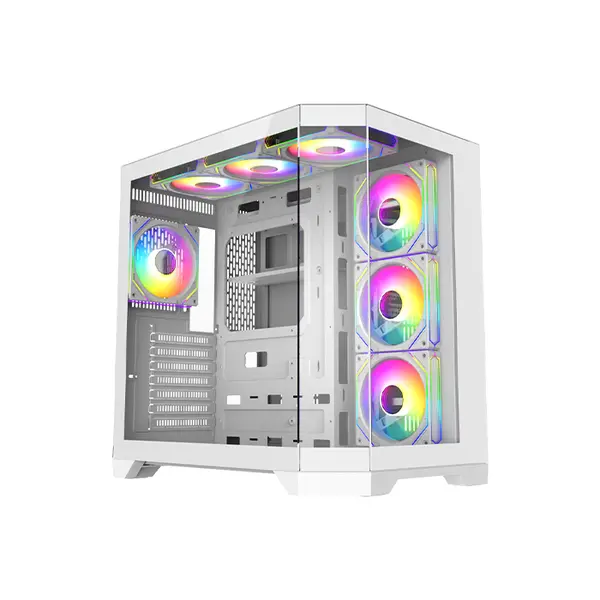 GameMax HYPE A Full View Mid Tower ATX Gaming PC Case White Edition, Panoramic Tempered Glass Chassis, Full-View Showcase Design, Premium Gaming PC Case
