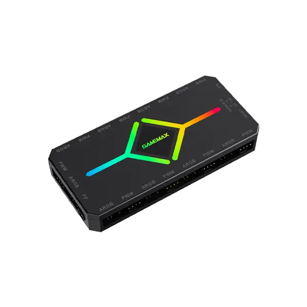 GameMax V4.0 ARGB Hub PWM Controller Black Edition, Multi-Fan RGB Synchronization Controller, PWM Fan Management System, Addressable RGB Control Hub
