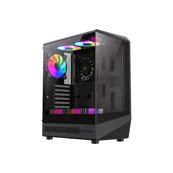 GameMax VISTA COC AB ATX Mid Tower Panoramic Gaming PC Case, Tempered Glass Full-View Chassis, Showcase Design, High-Airflow Gaming and Performance PC Case