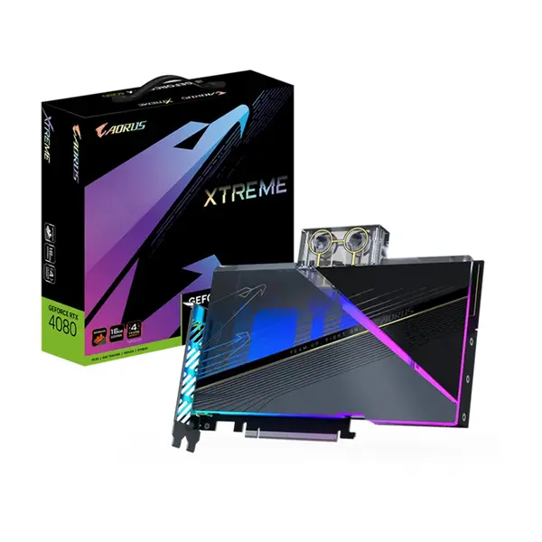 GIGABYTE AORUS GeForce RTX 4080 XTREME WATERFORCE WB 16G Graphics Card, 16GB GDDR6X, 9728 CUDA Cores, 2565MHz Boost Clock, WATERFORCE Water Block Cooling, PCIe 4.0 Graphics Card