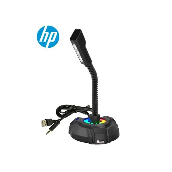 HP 1100C RGB USB Desktop Microphone Black Edition DHP-1100C, USB Connectivity Design, RGB Lighting Effects, Streaming, Podcasting and Recording Audio Microphone