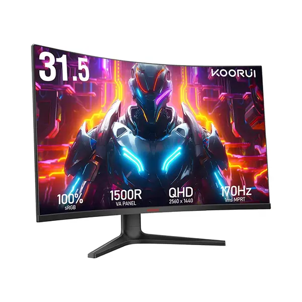 KOORUI 32E6QC 32-Inch Curved QHD Gaming Monitor, 2560×1440 Resolution, 170Hz Refresh Rate, Curved Display Design, High-Speed Gaming Visual Experience, Competitive Gaming Monitor