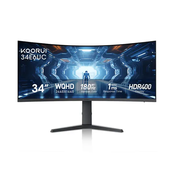 KOORUI 34E6UC 34 Inch Curved Ultrawide WQHD 165Hz Gaming Monitor, 3440×1440 Resolution, Curved VA Panel, High Refresh Rate Ultrawide Gaming Display