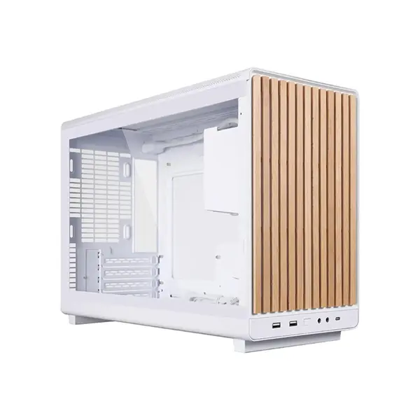 Lian Li DAN Case A3 mATX PC Case with Wood Glass Panel White Edition, Compact Tempered Glass Chassis, Premium Wood Accent Design, Small Form Factor Gaming PC Case