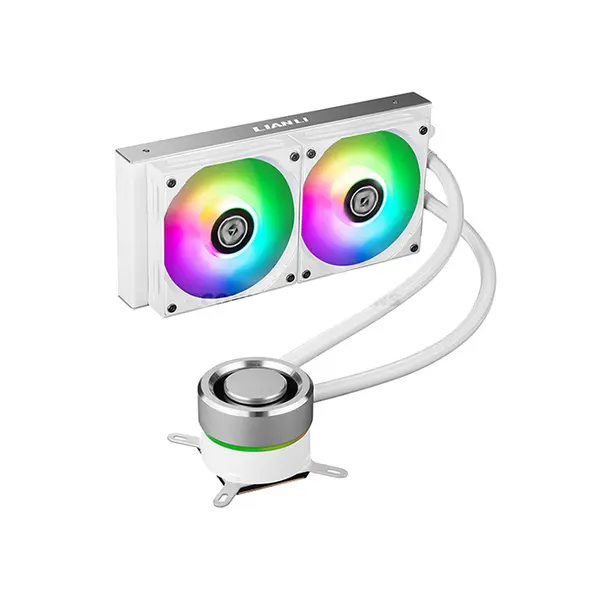 Lian Li GALAHAD AIO 240 White 240mm ARGB Liquid CPU Cooler, 2× 120mm High Static Pressure Fans, 800–1900 RPM, 69.17 CFM Airflow, Aluminum Radiator, Intel LGA1700/1200/115X & AMD AM5/AM4, GA-240W