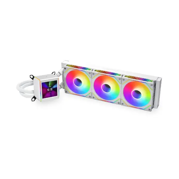 Lian Li GALAHAD II LCD 360 ARGB AIO Liquid CPU Cooler White, 360mm Radiator, 2.88-Inch IPS LCD Display, ARGB PWM Fans, Premium High-Performance Liquid Cooling Solution