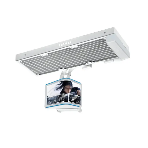 LIAN LI HydroShift II OLED Curved 360 Fanless White AIO Liquid CPU Cooler, 6.67-Inch 2288×1048 OLED, 500 Nits, 1600–2800 RPM Pump, 400×122×24mm Aluminum Radiator, Model GHS2OLDC36NW