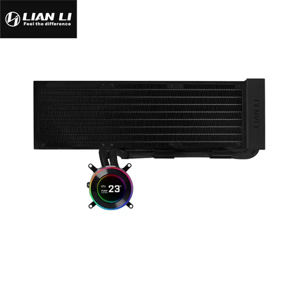 Lian Li HydroShift II LCD-C 360N Fanless Liquid CPU Cooler Black Edition, 360mm Radiator Design, LCD Display Pump Cap, Fanless AIO Cooling System, Premium Custom Cooling Solution