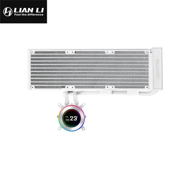 Lian Li HydroShift II LCD-C 360N Fanless Liquid CPU Cooler White Edition, 360mm Radiator Design, LCD Display Pump Cap, Fanless AIO Cooling System, Premium Custom Cooling Solution