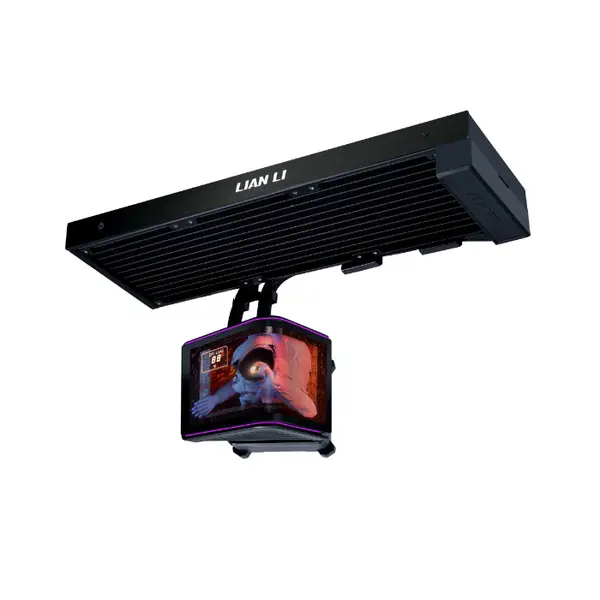 LIAN LI HydroShift II OLED Curved 360 Fanless Black AIO Liquid CPU Cooler, 6.67-Inch 2K 60Hz Curved OLED, Motorized Pump Head, 2800 RPM Turbo Pump, 360mm Radiator, L-Connect 3, Model GHS2OLDC36NB