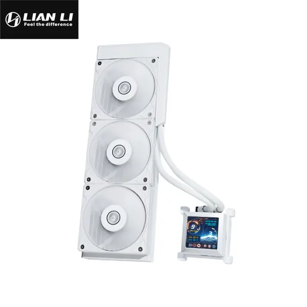 Lian Li HydroShift LCD 360S Liquid CPU Cooler White Edition, 360mm Radiator Design, X3 Cooling Fans, LCD Display Pump Cap, Premium AIO Liquid Cooling System