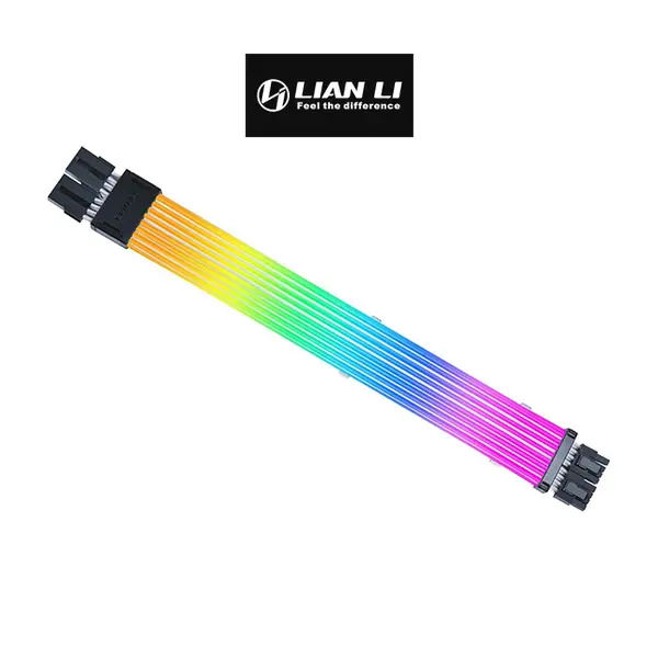 Lian Li Strimer Wireless CPU 2×8-Pin 260mm RGB Light Cable Black Edition, Addressable RGB CPU Power Extension Cable, Wireless Lighting Control Modding Accessory