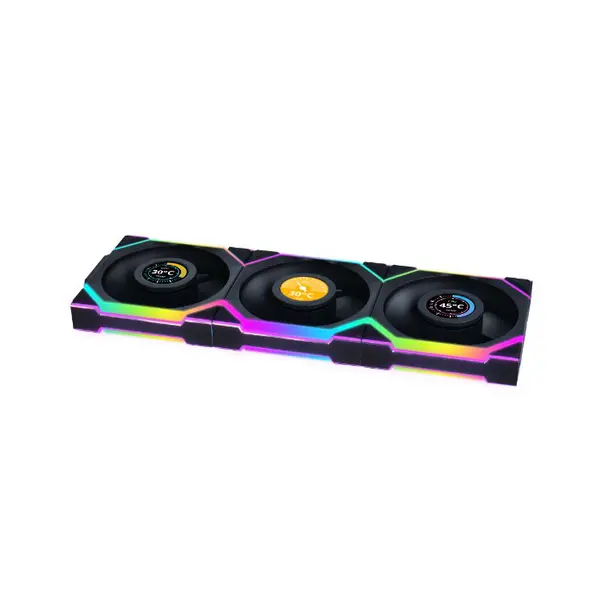 Lian Li UNI FAN SL Wireless LCD 120 ARGB Case Fan Kit Black, Triple 120mm PWM Fans, Integrated LCD Display, 1900 RPM Fan Speed, 58.08 CFM Airflow, Wireless Controller ARGB Cooling Fan Pack