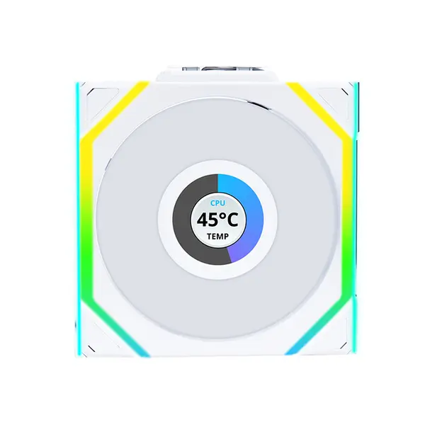 Lian Li UNI FAN SL Wireless LCD 120 ARGB Case Fan Kit White, Triple 120mm PWM Fans, Integrated LCD Display, 1900 RPM Fan Speed, 58.08 CFM Airflow, Wireless Controller ARGB Cooling Fan Pack