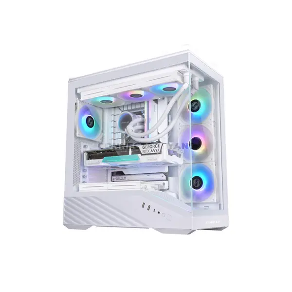 Lian Li Vector V100R White Mid-Tower Gaming Case, 4x Pre-Installed 120mm Fans, Dual 4mm Tempered Glass Panels, 270° View, ATX / M-ATX / Mini-ITX Support, Back-Connect Ready, 420mm GPU, 360mm Radiator, ARGB Strip, V100RW
