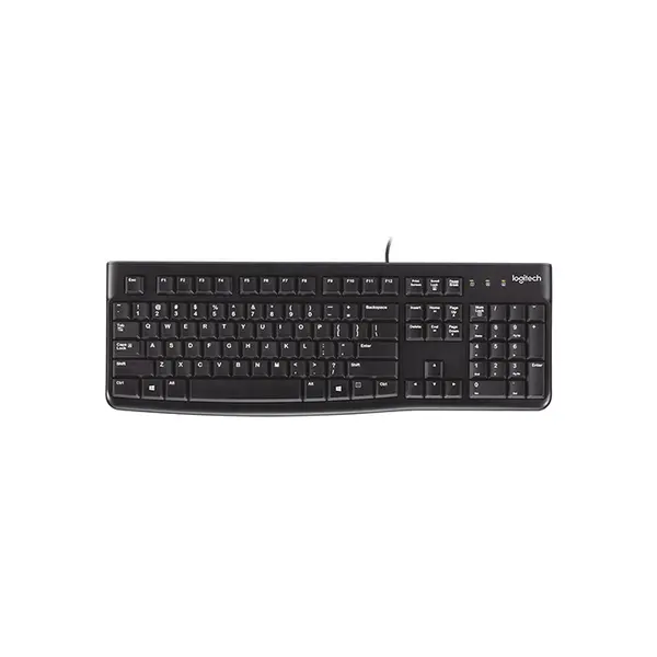 Logitech K120 USB Wired Keyboard, Full-Size Layout Design, Spill-Resistant Construction, Reliable Office Productivity Keyboard