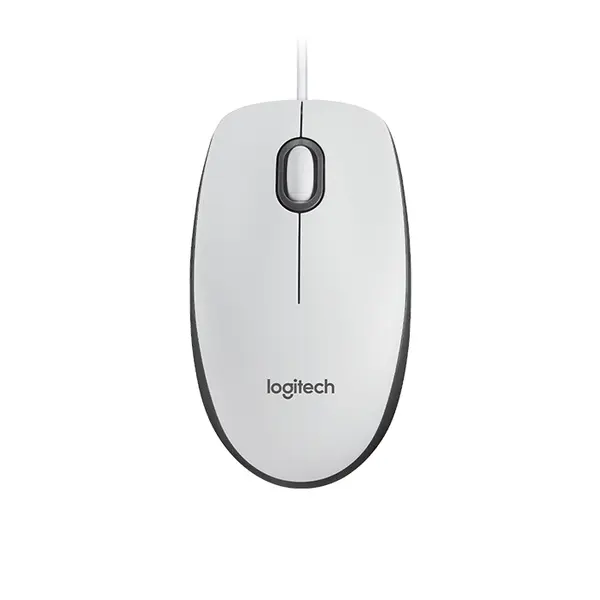 Logitech M100 USB Mouse White, Wired Optical Tracking Sensor, 1000 DPI Precision Resolution, Ambidextrous Ergonomic Design, Plug-and-Play USB Connectivity Mouse for Home and Office Use