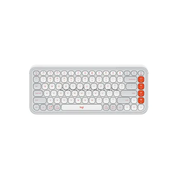 Logitech POP Icon Keys 920-013084 Bluetooth Wireless Keyboard Off White & Orange, Compact Low-Profile Layout, 4 Customizable Action Keys, Easy-Switch 3-Device Connectivity, Quiet Typing & 36-Month Battery Life