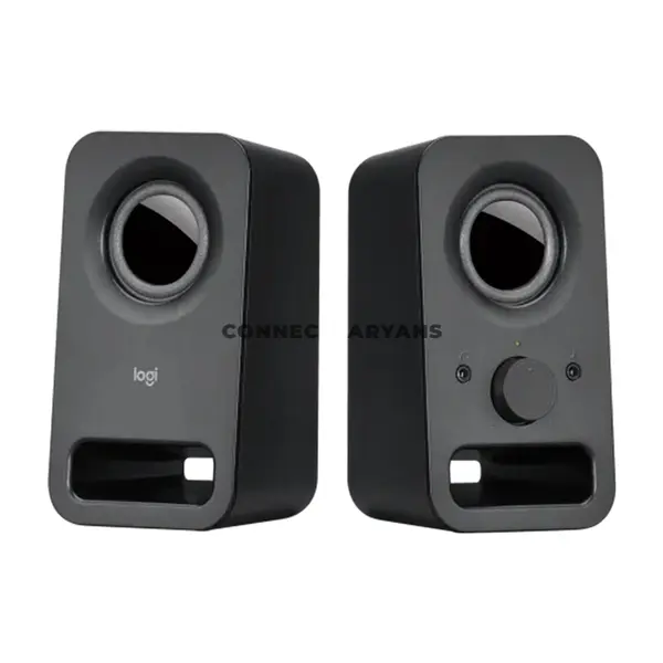Logitech Z150 Black Compact Stereo Speakers, 6W Peak / 3W RMS Output, Dual 2-Inch Drivers, 3.5mm Audio Input, Front Headphone Jack, Integrated Power & Volume Controls, Compact Desktop Speaker System
