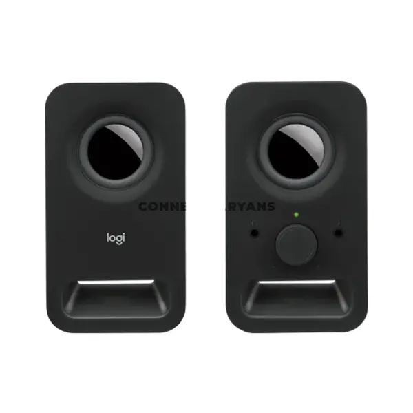 Logitech Z150 Black Compact Stereo Speakers, 6W Peak / 3W RMS Output, Dual 2-Inch Drivers, 3.5mm Audio Input, Front Headphone Jack, Integrated Power & Volume Controls, Compact Desktop Speaker System