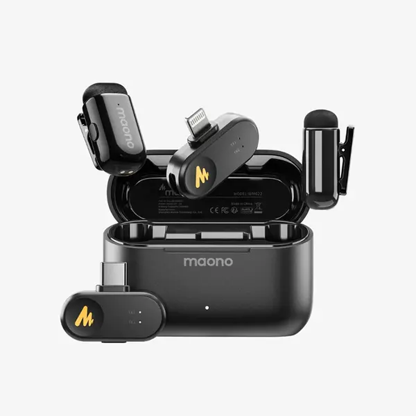 Maono Wave T1 Mini PBC2 Wireless Lavalier Microphone, USB-C/Lightning, 48kHz Audio, AI Noise Cancellation, Charging Case