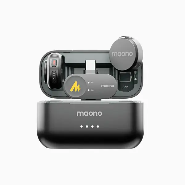Maono Wave T5 Wireless Lavalier Microphone, USB-C/Lightning/3.5mm, 48kHz/24-bit Audio, AI Noise Cancellation, Charging Case