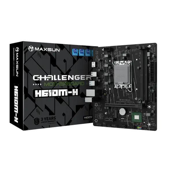 MAXSUN Challenger H610M-H V1 Micro-ATX Gaming Motherboard, Intel H610 Chipset, LGA1700 Socket, PCIe 4.0, DDR4 Memory Support, Intel Core 14th Gen Compatible