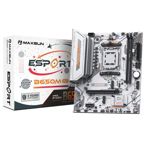 MAXSUN MS-eSport B650M WIFI6 ICE Micro-ATX Motherboard, AMD B650 Chipset, AM5 Socket, DDR5 Memory Support, WiFi 6 Connectivity, Gaming-Ready Ryzen Platform Motherboard