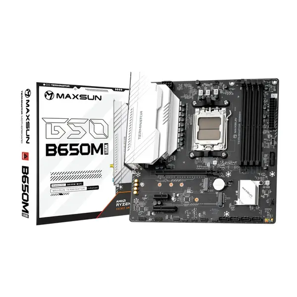 MAXSUN MS-Terminator B650M WIFI6 Micro-ATX Motherboard, AMD B650 Chipset, AM5 Socket, DDR5 Memory Support, WiFi 6 Connectivity, Ryzen Gaming Platform Motherboard