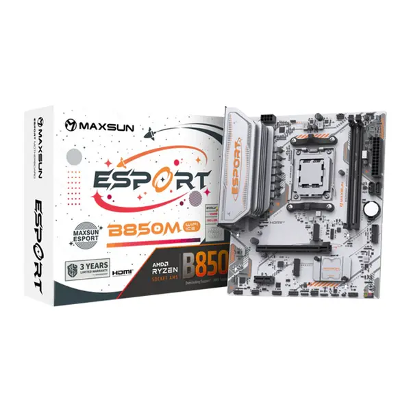Maxsun MS-eSport B850M WIFI ICE Motherboard, AMD B850 Chipset, AM5 Socket, DDR5 7800MHz OC, Micro ATX Form Factor
