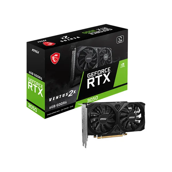 MSI GeForce RTX 3050 VENTUS 2X 6GB Graphics Card, 6GB GDDR6 Memory, Dual Fan Thermal Design, Compact High-Performance Cooling, NVIDIA Ampere Gaming GPU