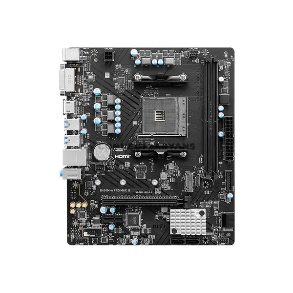 MSI B450M-A PRO MAX II AMD B450 Micro-ATX Motherboard, AM4 Socket, Ryzen 5000 Series Support, 2x DDR4 Up to 64GB 4133MHz OC, PCIe 3.0 x16, M.2 PCIe 3.0 x4, HDMI 2.0b, DVI-D, 2.5G LAN & 7.1-Channel HD Audio