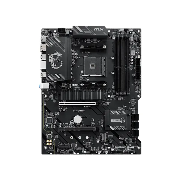 MSI B550 GAMING AMD B550 ATX Motherboard, AM4 Socket, Ryzen 5000 Series Support, 4x DDR4 Up to 128GB 4800+MHz OC, PCIe 4.0 x16, Dual M.2, USB 10Gbps Type-C, HDMI, DisplayPort & 1G LAN