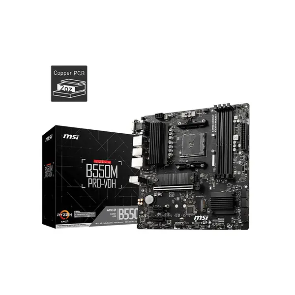 MSI B550M PRO-VDH Micro-ATX Motherboard, AMD B550 Chipset, AM4 Socket, DDR4 Memory Support, PCIe 4.0 Expansion, Ryzen Performance Platform