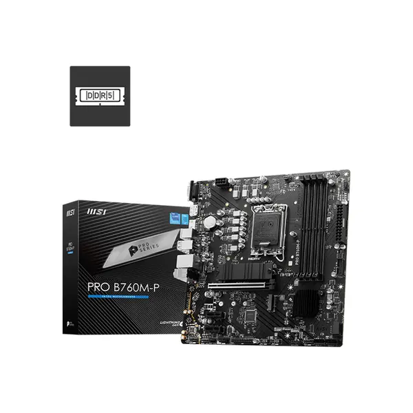 MSI PRO B760M-P DDR5 Micro-ATX Motherboard, Intel LGA1700 Socket, PCIe 4.0 Expansion, Dual Channel DDR5 Memory Support, Intel Core 14th Gen Compatible Platform