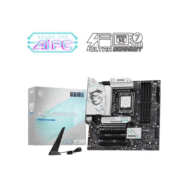 MSI B860M Gaming Plus WiFi DDR5 Micro-ATX Gaming Motherboard, Intel LGA1851 Socket, PCIe 5.0, WiFi 7, DDR5 Memory Support