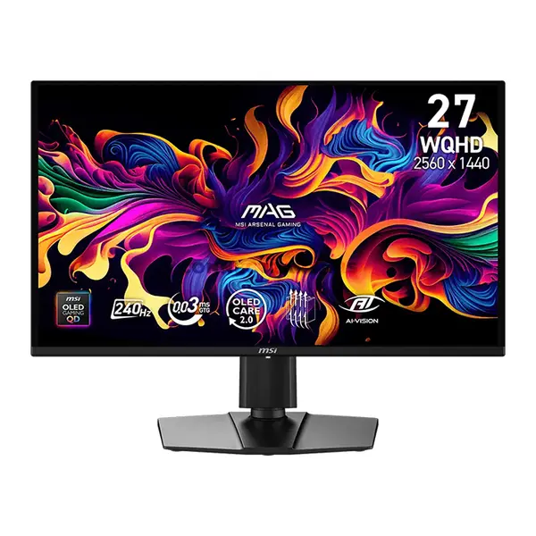 MSI MAG 274QP QD-OLED X24 26.5-Inch WQHD QD-OLED Gaming Monitor, 2560×1440, 240Hz Refresh Rate, 0.03ms GtG, 10-Bit Color, 99% DCI-P3, G-SYNC Compatible, FreeSync Premium, HDMI 2.1, DisplayPort 1.4a
