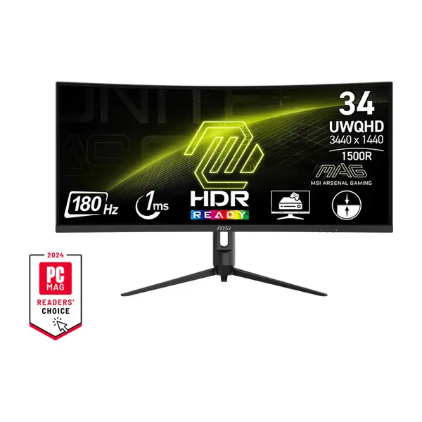 MSI MAG 342CQR E2 34-Inch UWQHD Curved Gaming Monitor, 3440×1440 VA Panel, 180Hz Refresh Rate, 1ms MPRT, 1500R Curvature, AMD FreeSync Premium, HDR Ready, 10-Bit Color, HDMI 2.0b, DisplayPort 1.4a