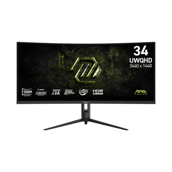 MSI MAG 342CQRF E20 34 Inch Curved Gaming Monitor, UWQHD 3440×1440 Resolution, 200Hz Refresh Rate, Rapid VA Panel Technology, 0.5ms Response Time, Ultra-Wide High-Performance Gaming Display