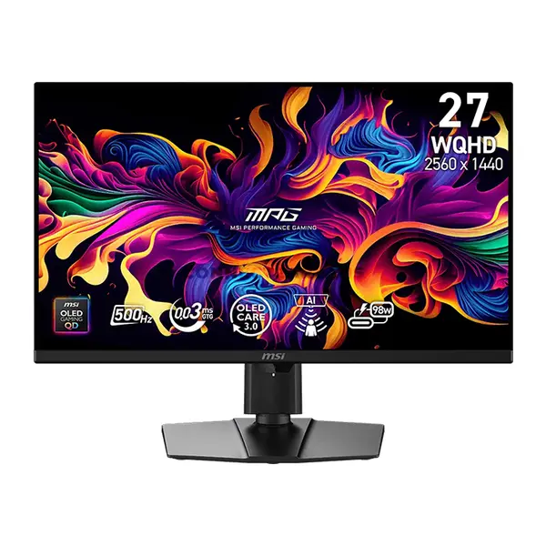 MSI MPG 271QR QD-OLED X50 26.5-Inch WQHD QD-OLED Gaming Monitor, 2560×1440, 500Hz Refresh Rate, 0.03ms GtG, DisplayHDR True Black 500, G-SYNC Compatible, FreeSync Premium Pro, HDMI 2.1, DisplayPort 2.1a, USB-C 98W PD
