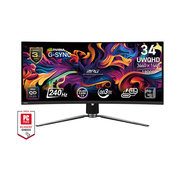 MSI MPG 341CQPX 34 Inch Curved QD-OLED Gaming Monitor, UWQHD 3440×1440 Resolution, 240Hz Refresh Rate, 0.03ms GtG Response Time, Quantum Dot OLED Panel, Premium Ultra-Wide Gaming Display